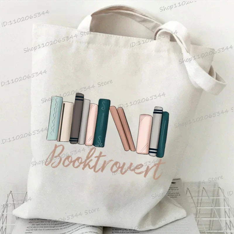Books and Flower Print Canvas Tote | Casual Reusable Shopping Bag Luxegan
