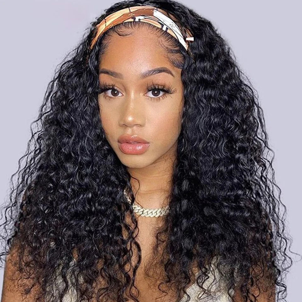 180% Density Kinky Jerry Curly Headband Wig | Glueless Peruvian Human Hair Luxegan