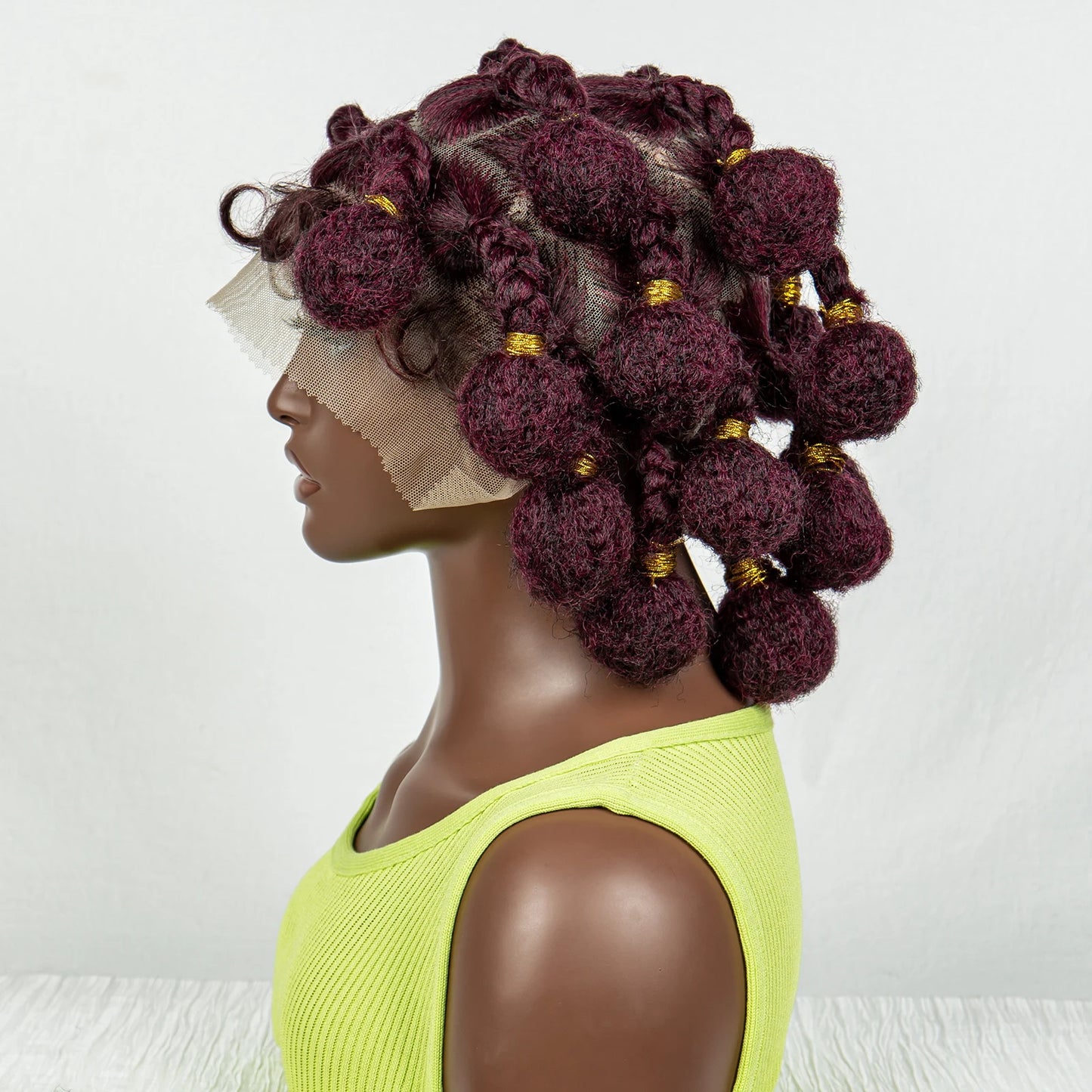 Burgundy Bantu Braids Wig | Handmade Full Lace | Baby Hair Luxegan