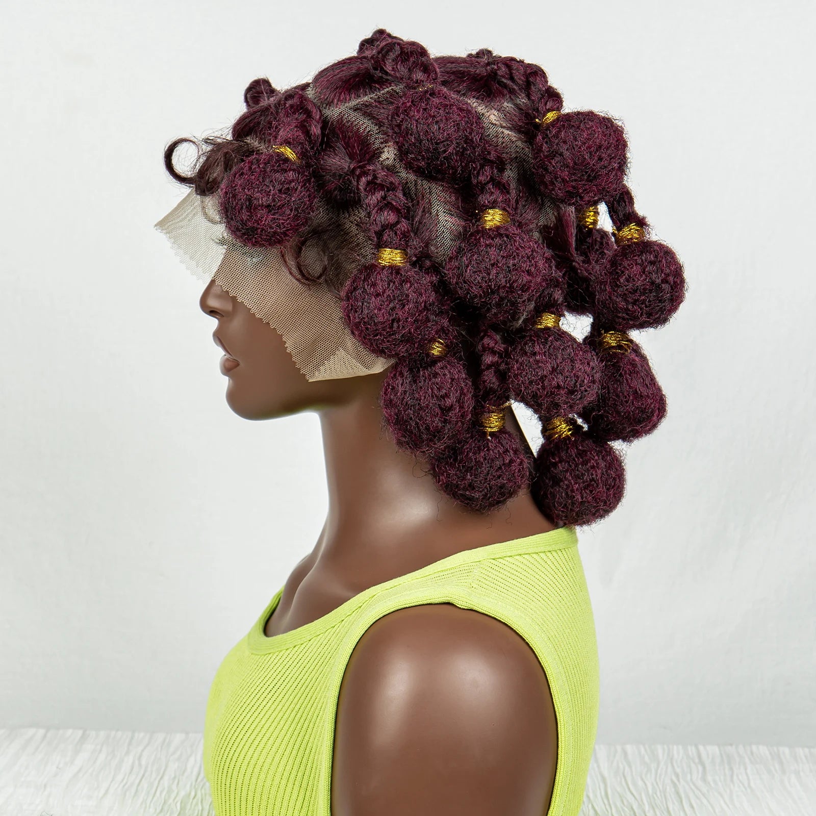 Burgundy Bantu Braids Wig | Handmade Full Lace | Baby Hair Luxegan