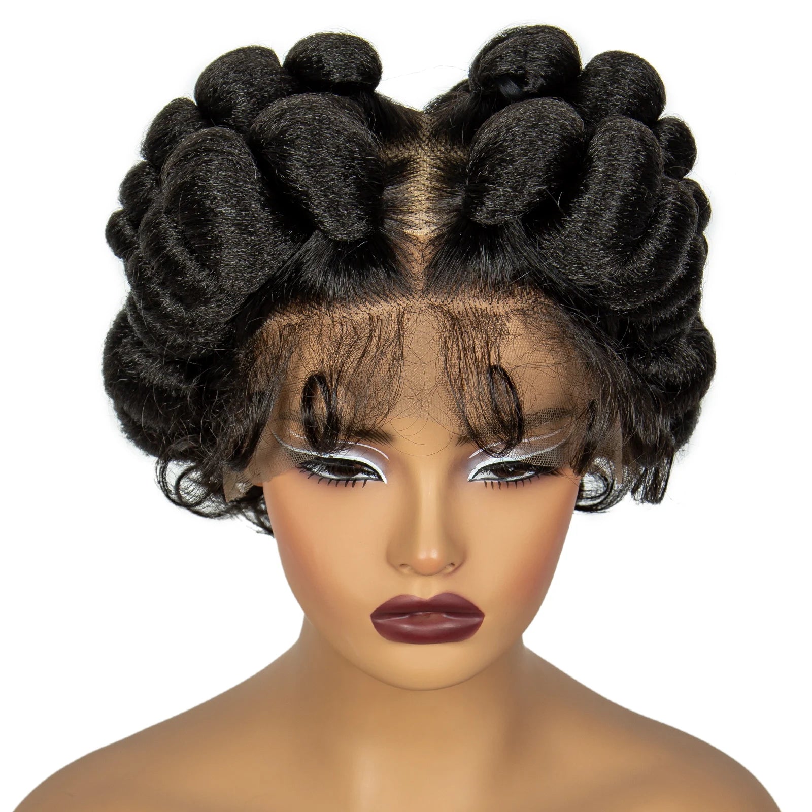 Short Cute Handmade Bantu Knotless Braided Wig with Baby Hair | Full Lace Synthetic Wig for Black Women