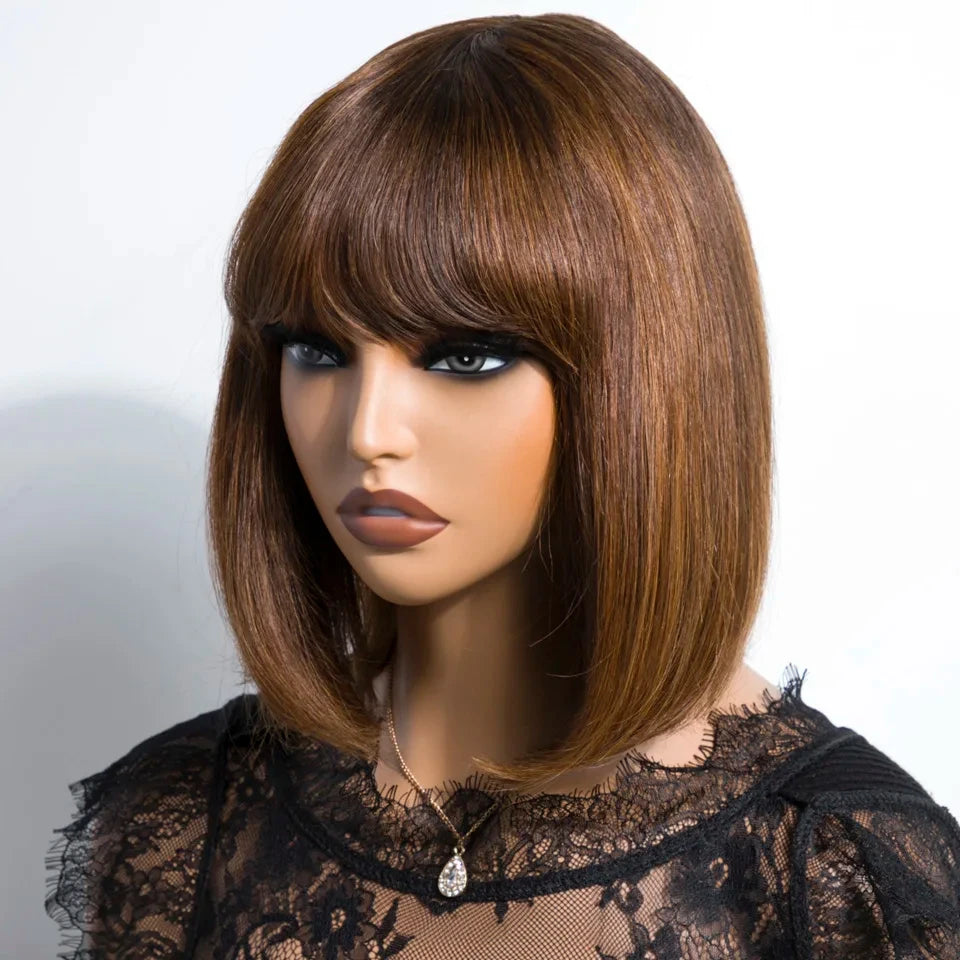 "Put On & Go" Straight Bob Wig | Easy Wear Human Hair with Bangs & Realistic Scalp Luxegan