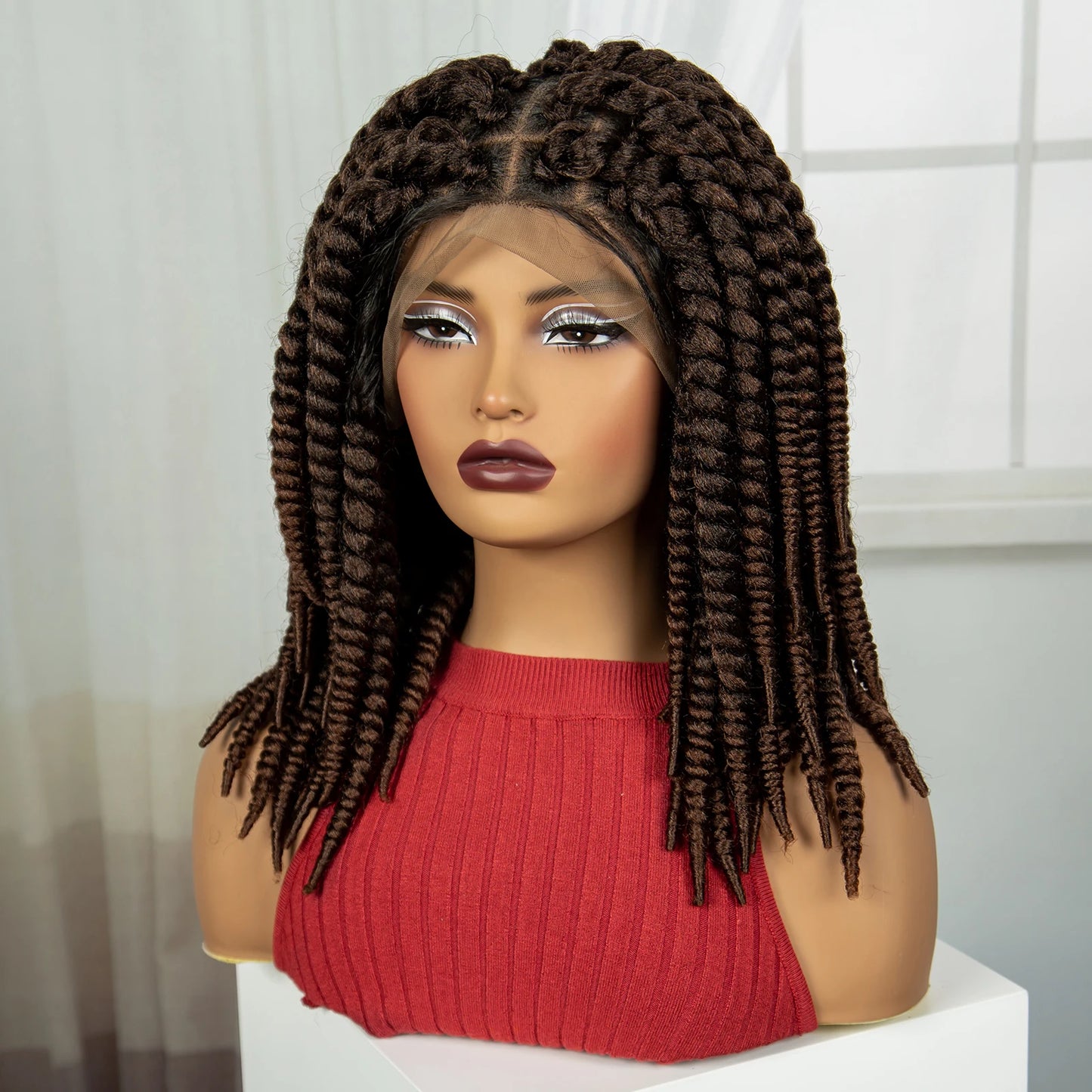 16" Twist Knotless Braids Wig | HD Full Lace | Baby Hair | Natural Look Luxegan