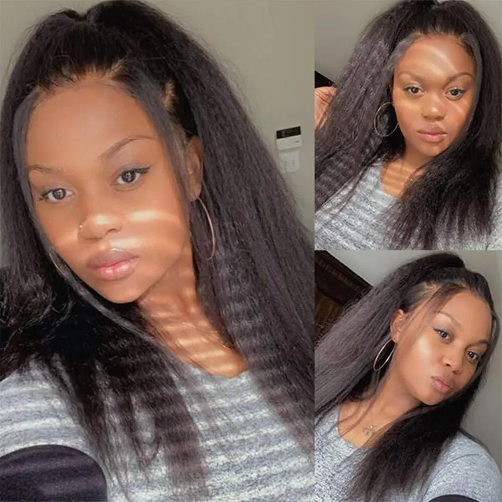 Kinky Straight Human Hair Lace Front Wigs 13x4 Pre Plucked Transparent Remy Hair 12"-30" Brazilian
