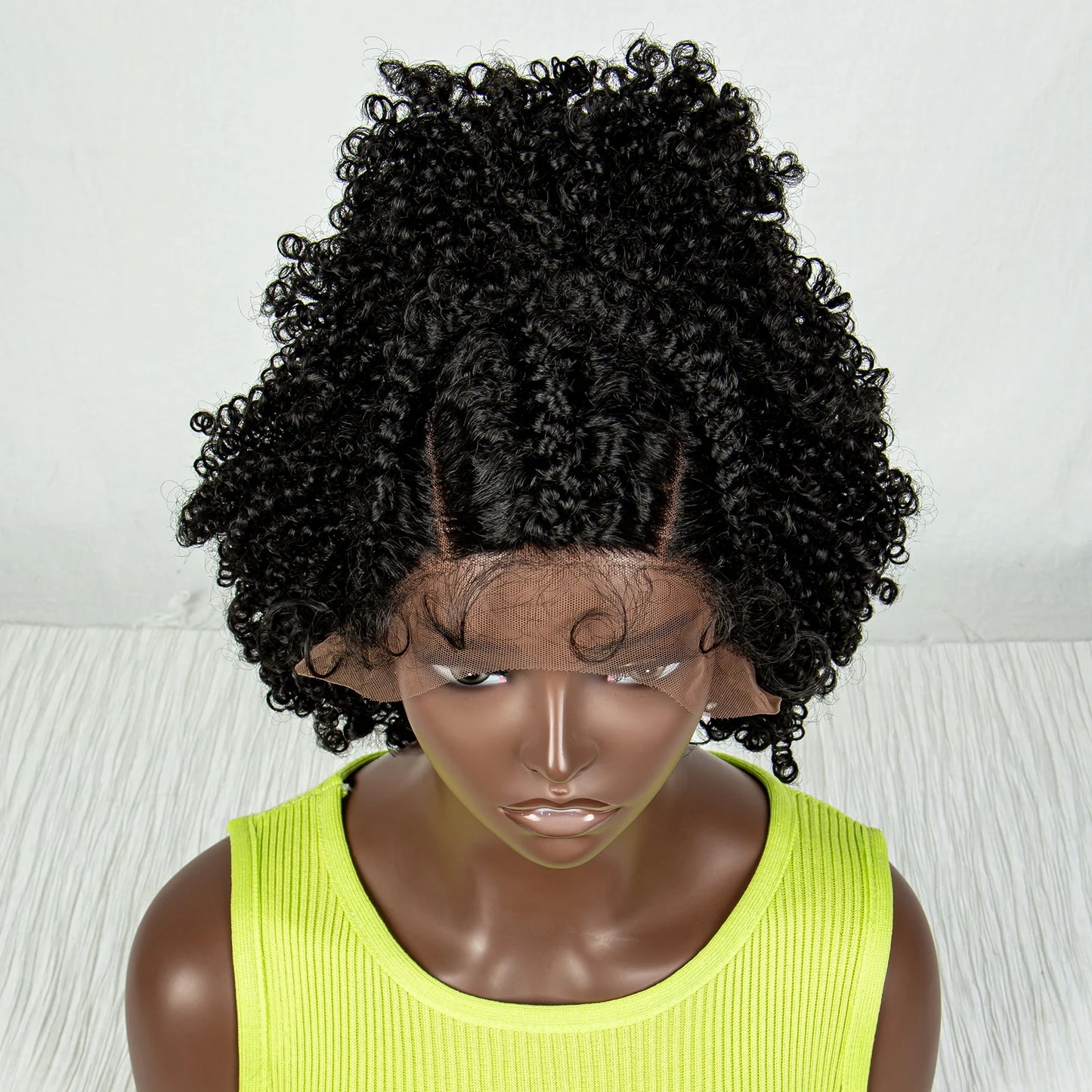 Short Afro Curly Knotless Braids Wig | Lace Front | Baby Hair Luxegan
