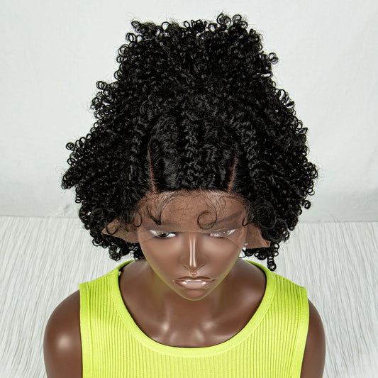Short Afro Curly Knotless Braids Wig | Lace Front | Baby Hair Luxegan