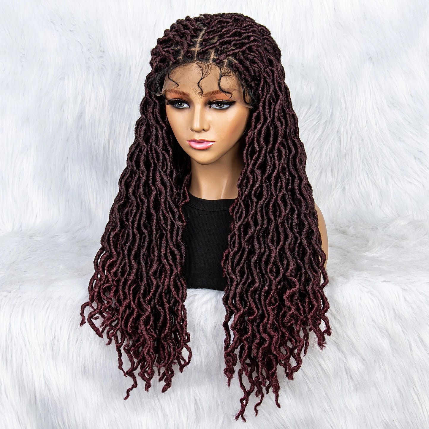 26" Goddess Locs Braided Wig | Lace Front Faux Locs Wig with Baby Hair | Synthetic Dreadlock Braids Wig for Women | Transparent Lace