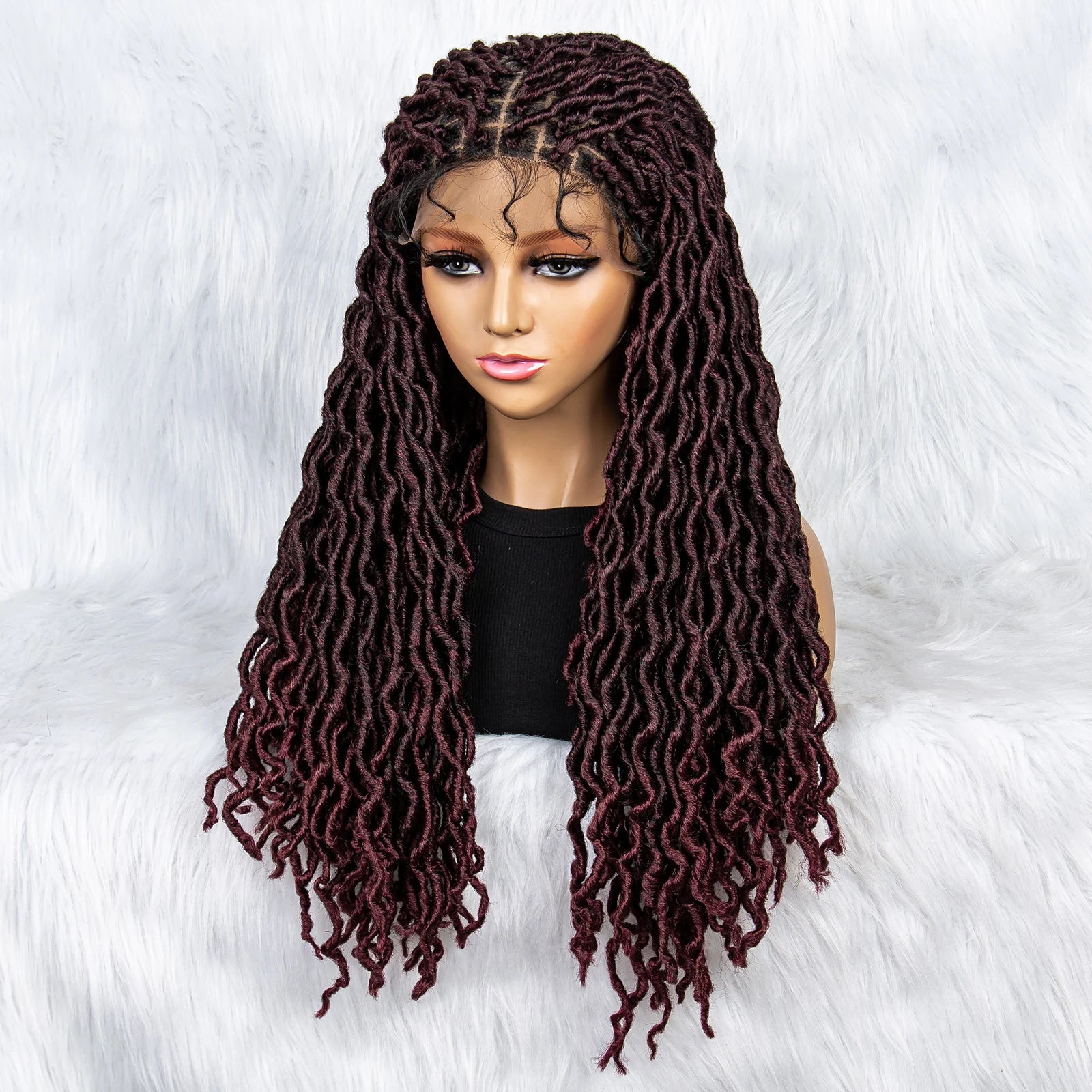 26" Goddess Locs Braided Wig | Lace Front Faux Locs Wig with Baby Hair | Synthetic Dreadlock Braids Wig for Women | Transparent Lace