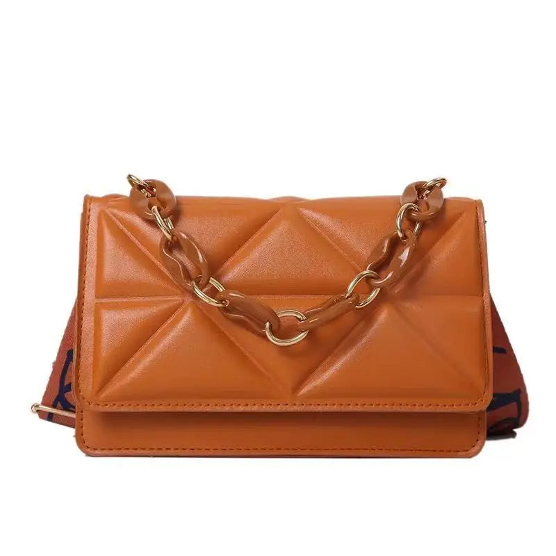 New Women's Bags Korean Version | Lingge Chain Shoulder Bag & Solid Color Messenger Small Square Bag Luxegan