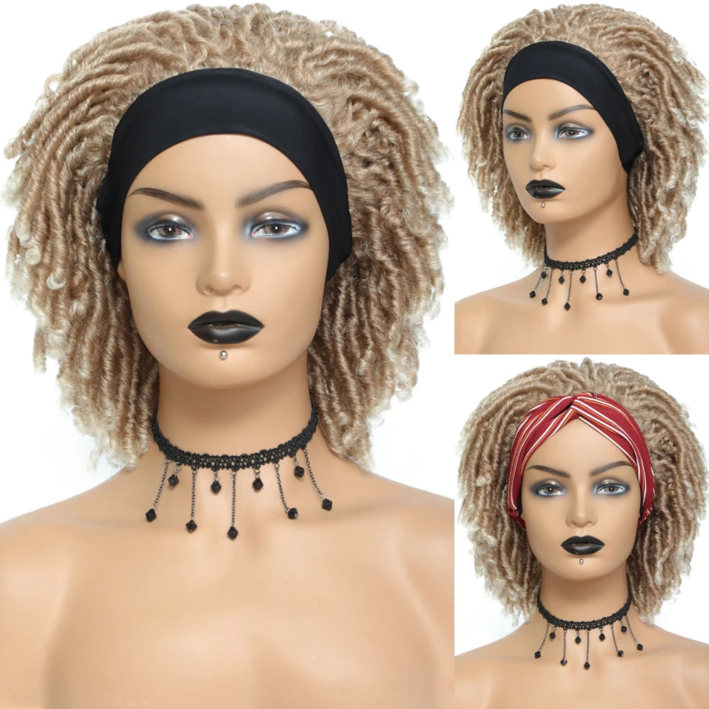 Soft Faux Locs Headband Wig - 6 Inch Ombre Dreadlock Wig for Black Women - Curly Braided Synthetic Wig with Headband - 1B, Burgundy, 27, 30, 613 Options Luxegan