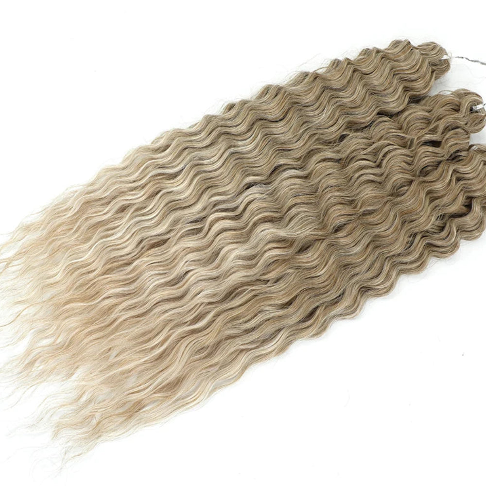 22 Inch Deep Water Wave Crochet Braids – 3 Pcs 300g Bio-Protein Synthetic Hair Bundles for Women Luxegan