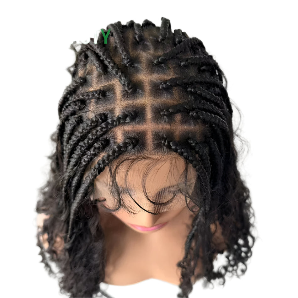 HD Full Lace Boho Box Braids Wig | Human Hair Curly Ends | 300% Density | Brazilian Remy Hair