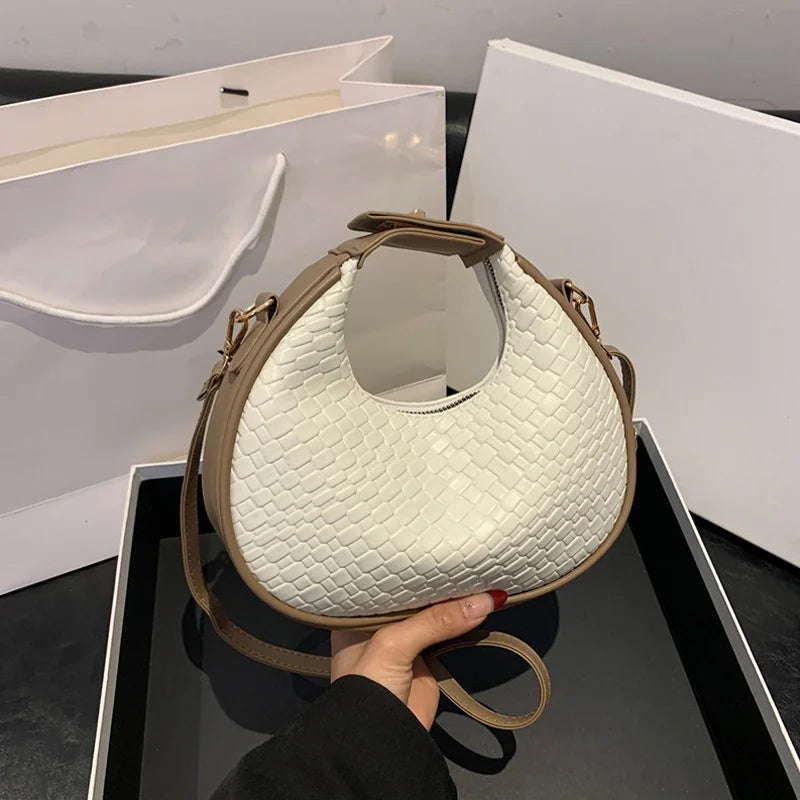 Fashion Solid Color Lattice Shoulder Bag | Sophisticated PU Leather Crossbody Bag | Elegant Ladies’ Small Trend Handbag | Luxury Designer Minimalist Flap Bag for Versatile Wear Luxegan