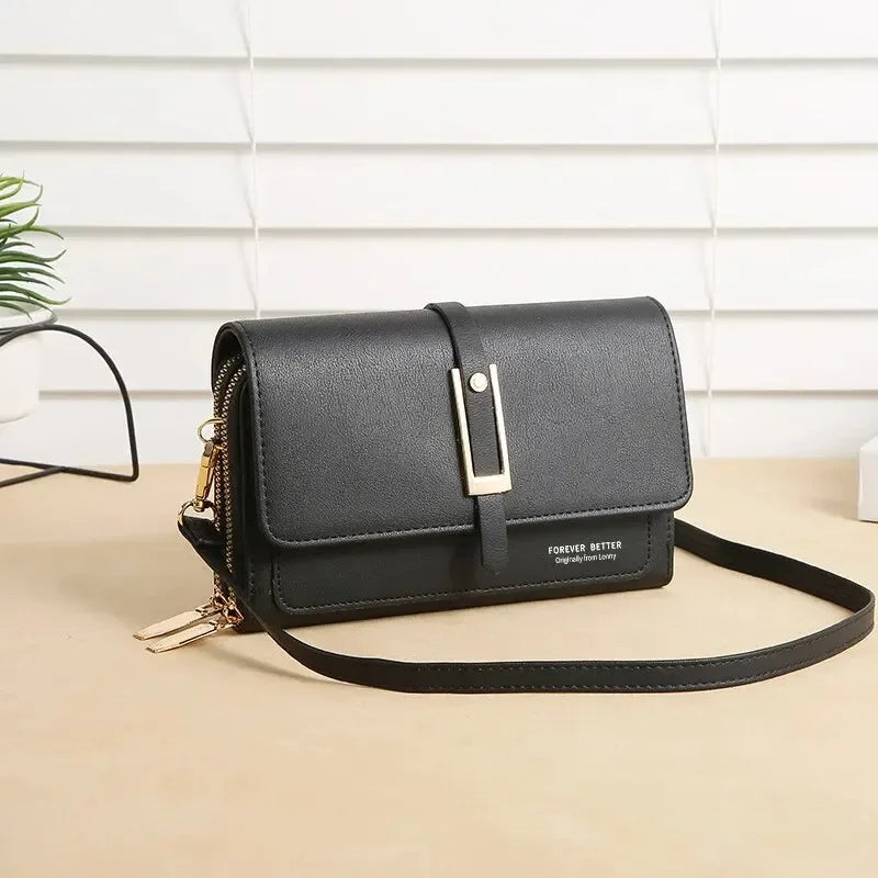 Leather Women's Mobile Phone Bag | Fashionable Multifunctional Small Square Bag (Trendy Retro Shoulder Bag) Luxegan
