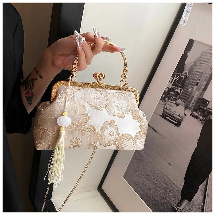Chinese Style Embroidered Shoulder Bag | Elegant Handbag & Retro Small Square Bag (Wedding Party Luxury Designer Women's Evening Clutch) Luxegan