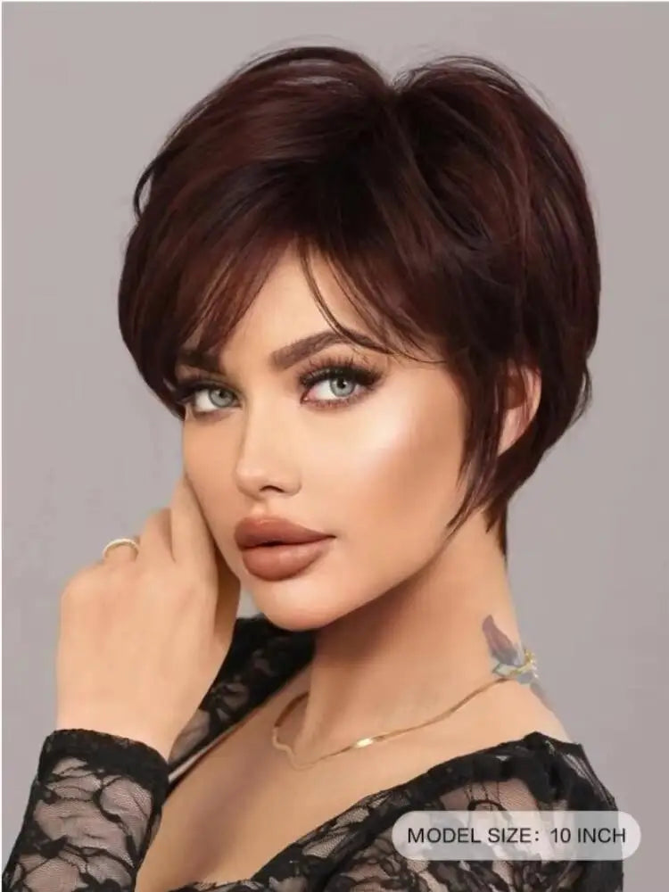 Deep Red Curly Pixie Wig with Bangs | Short Synthetic Heat-Resistant Daily Wig Luxegan