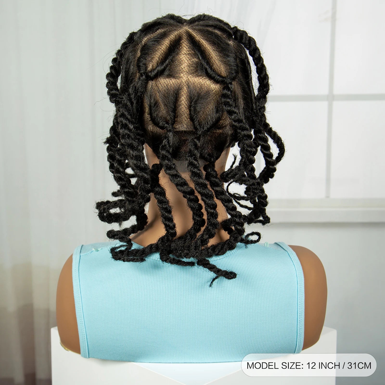 12" Handmade Bantu Knotless Braids Wig | Transparent Full Lace | Baby Hair Luxegan