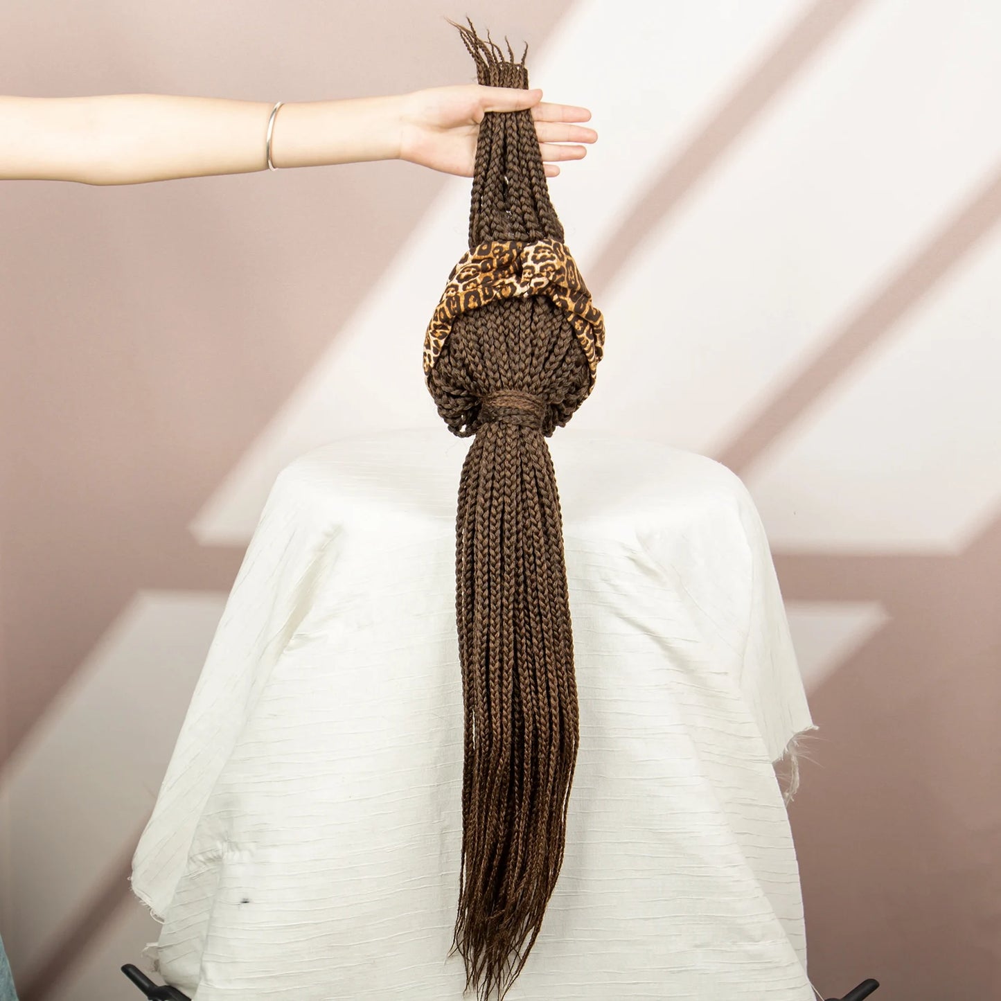 Bangs Ponytail Braided Wig with Headband | 27/613 Leopard Print Hair | Synthetic Daily Use Wig | Long Braids