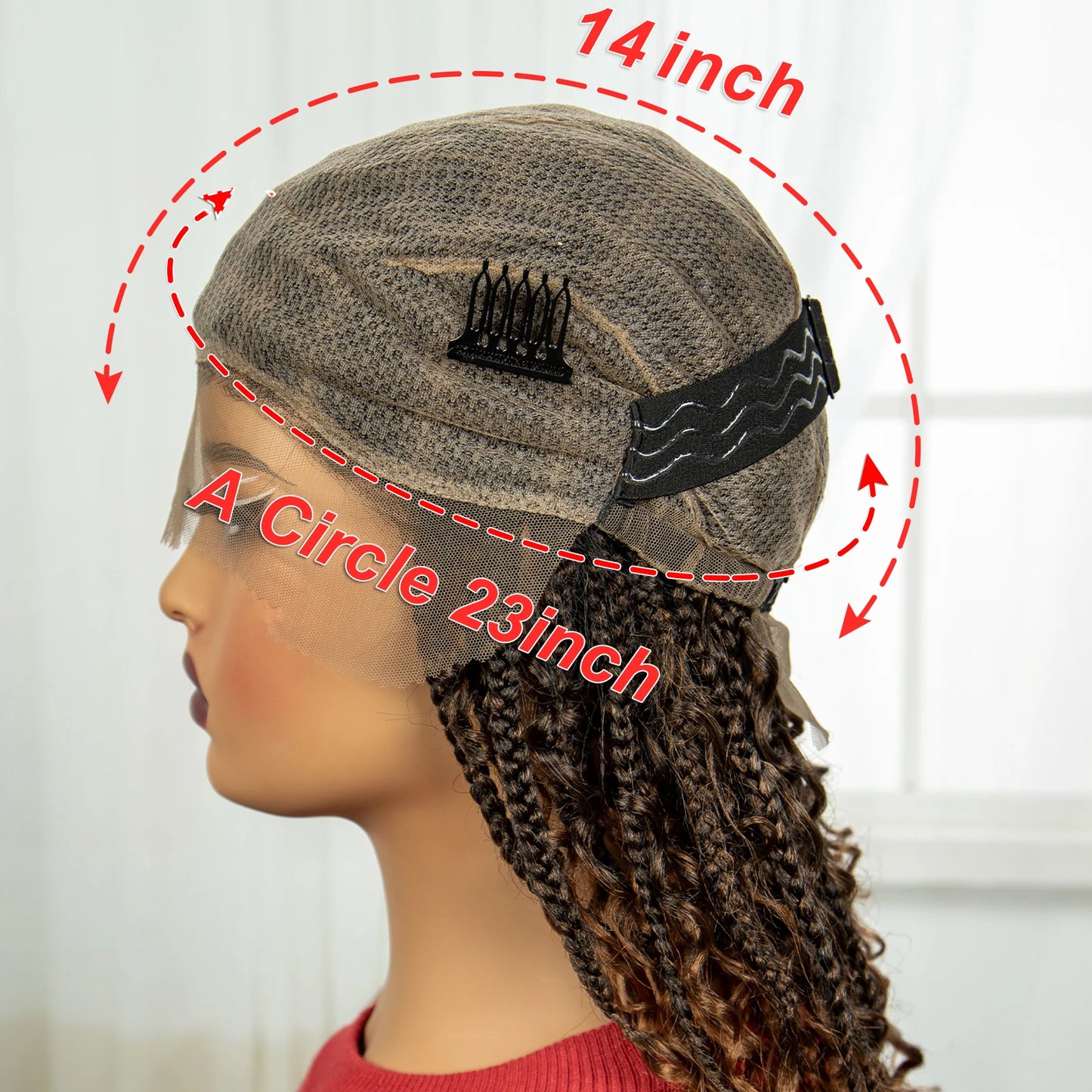 Burgundy Curly Ends Knotless Braids Bob Wig | 99J | Full Lace | Boho Style Luxegan