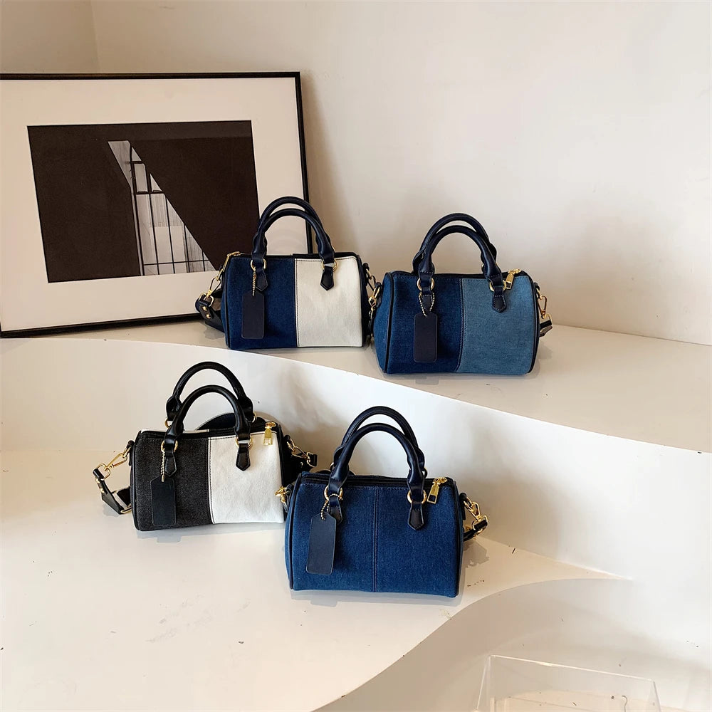 Patchwork Colorblock Mini Handbag | Denim Shoulder & Crossbody Bag Luxegan