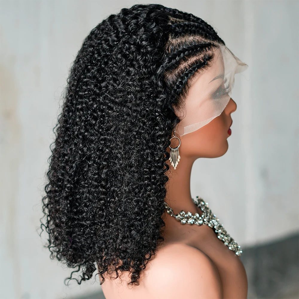 16" Afro Kinky Curly Braided Lace Front Wig | 250% Density | Brazilian Remy Hair | 13x4 Lace Luxegan