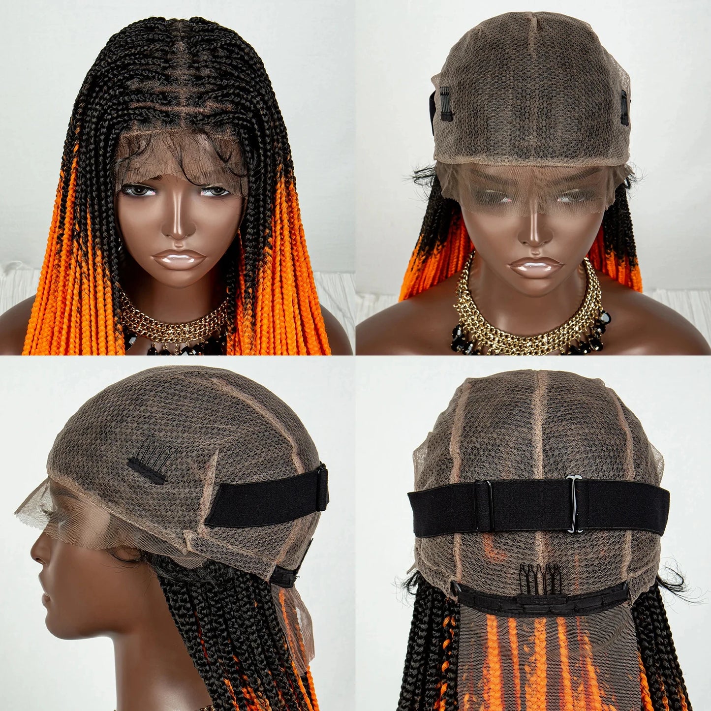 Straight Orange Knotless Box Braids Wig | HD Full Lace Frontal | Baby Hair Luxegan