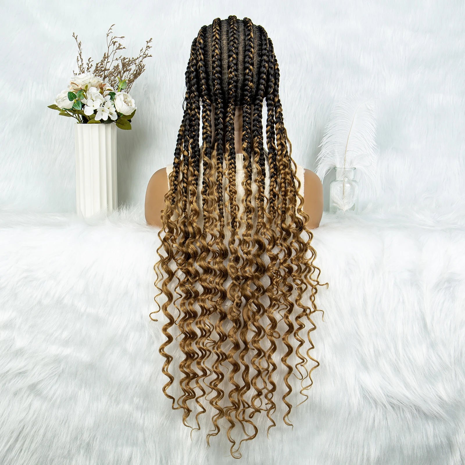 2024 KIMA Cornrow Water Wavy Braided Full Lace Wig with Baby Hair | Synthetic African Braid Lace Front Wig Luxegan