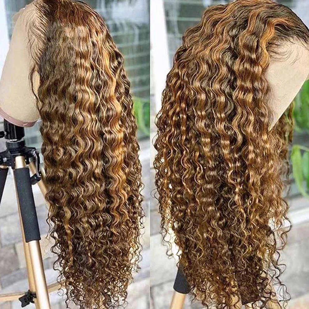 HD Transparent Highlight Deep Wave Lace Front Wig | Honey Blonde Brazilian Remy Hair