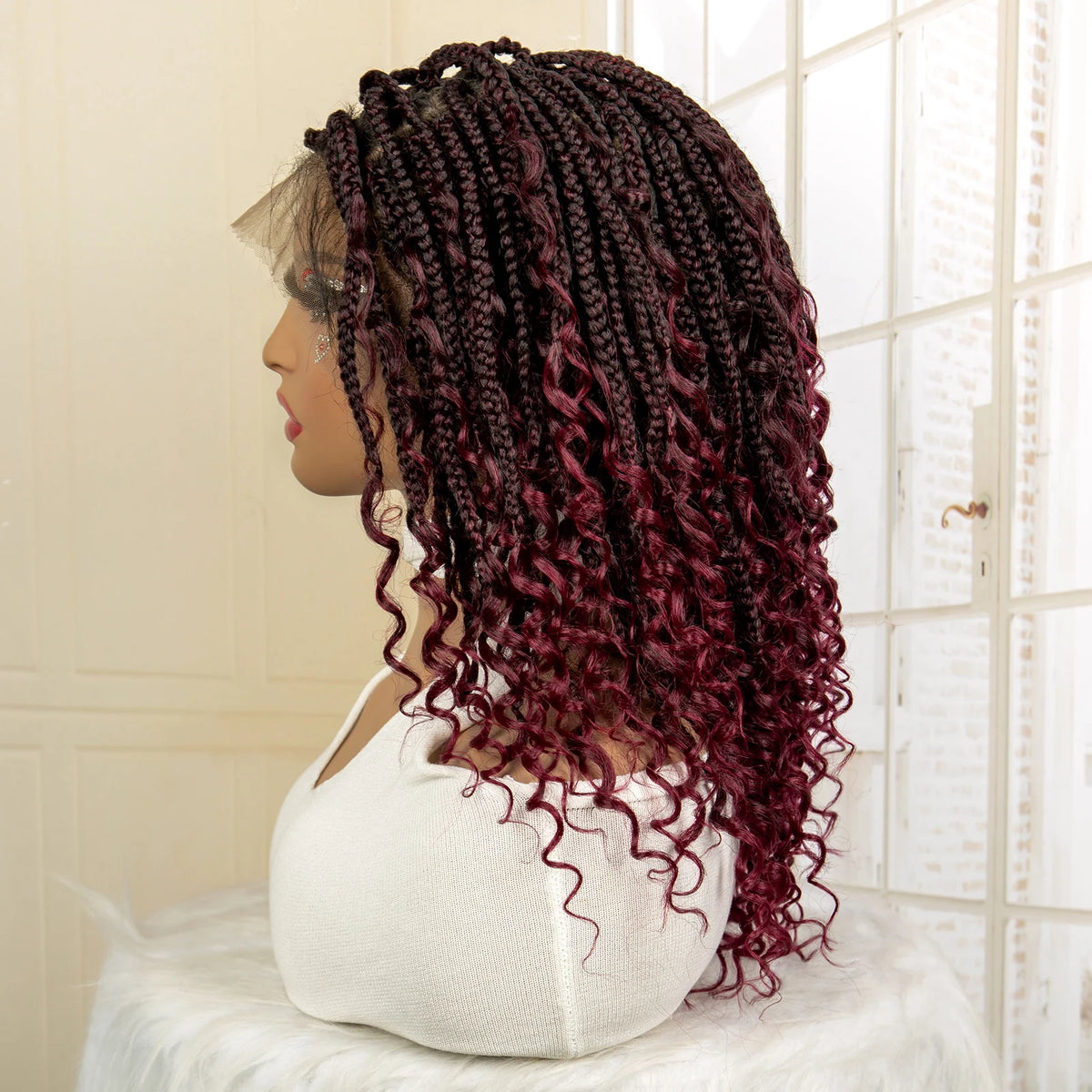 14" Burgundy Box Braids Wig | Full Lace | Kanekalon Fiber | Boho Braids | For Women