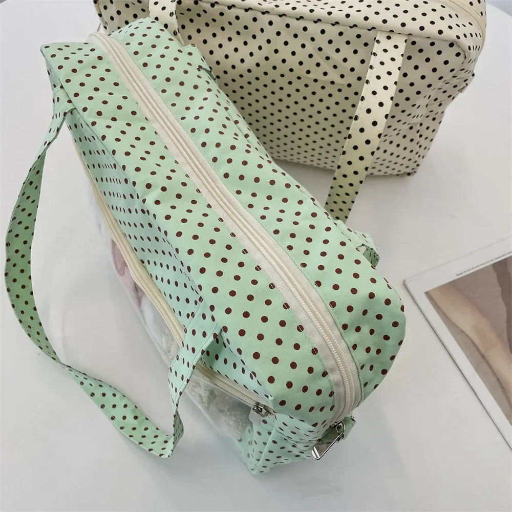 Y2K Ulzzang Ita Bag for Women | Trendy Polka Dot Canvas Shoulder & Underarm Tote (Transparent Pocket, Youth Fashion) Luxegan