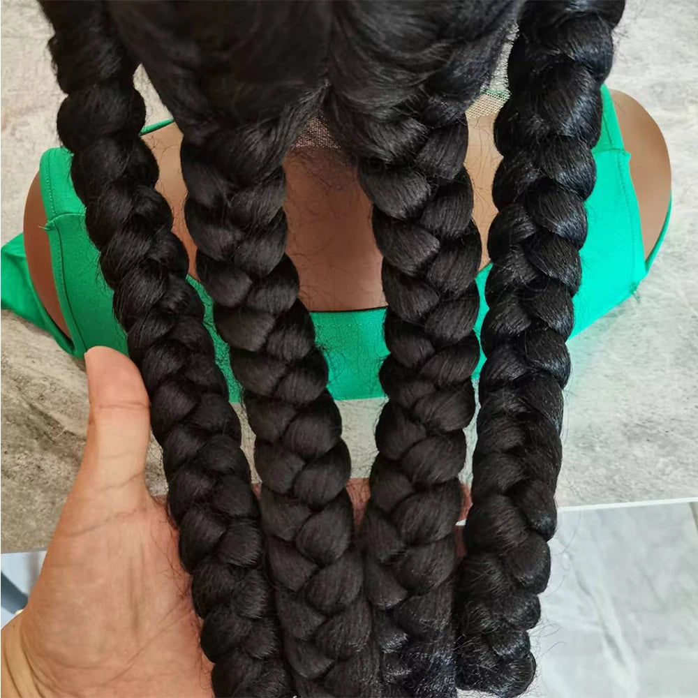 Long Black Dutch Braids Wig | Lace Front | Human Hair Blend | Cornrow Accents | Daily Wig Luxegan