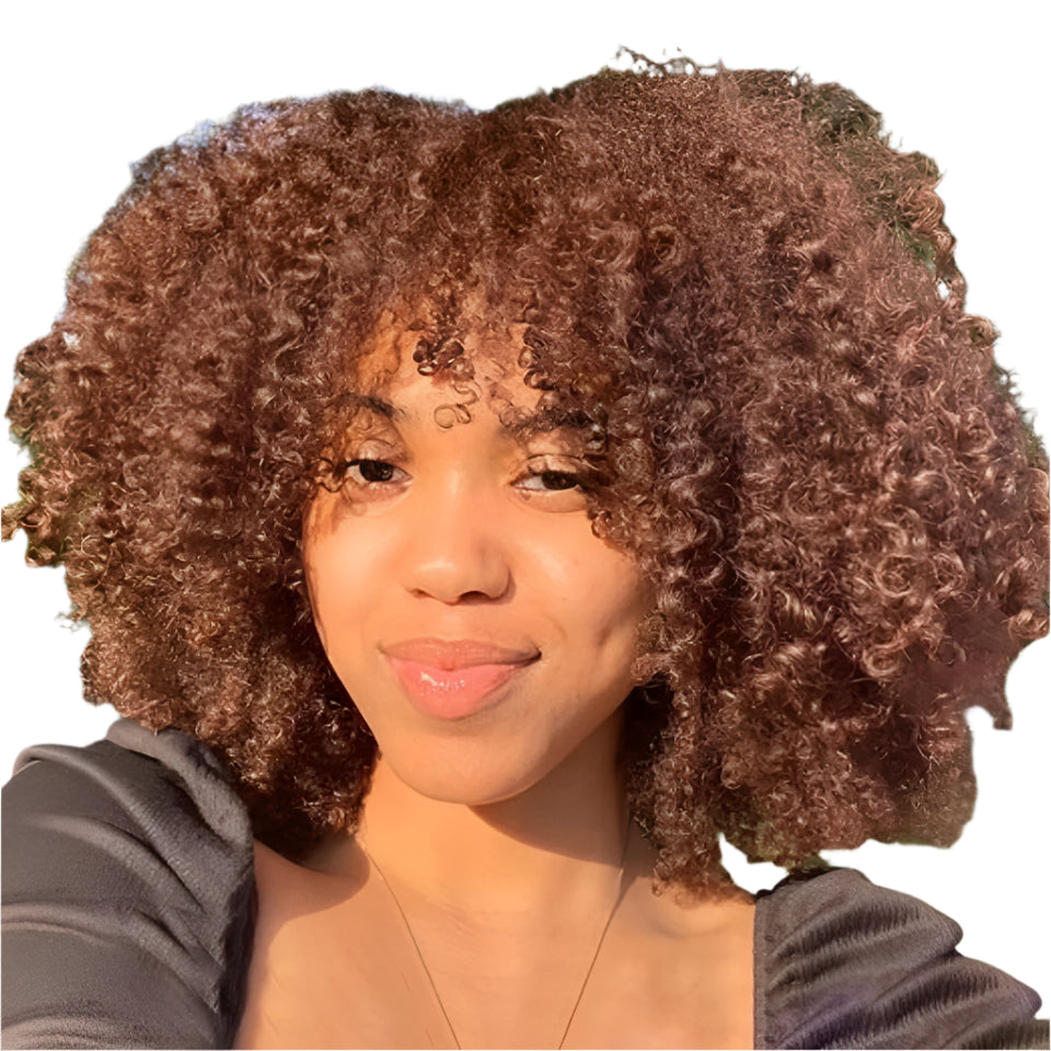 250% Density Blonde Highlight Sassy Curly Wig with Bangs | Glueless Brazilian Afro Kinky Remy Human Hair Luxegan