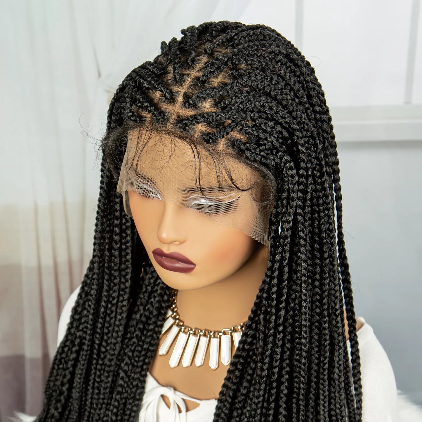 36" Knotless Box Braids Wig with Wavy Ends | Blended Braids | Lace Front Luxegan