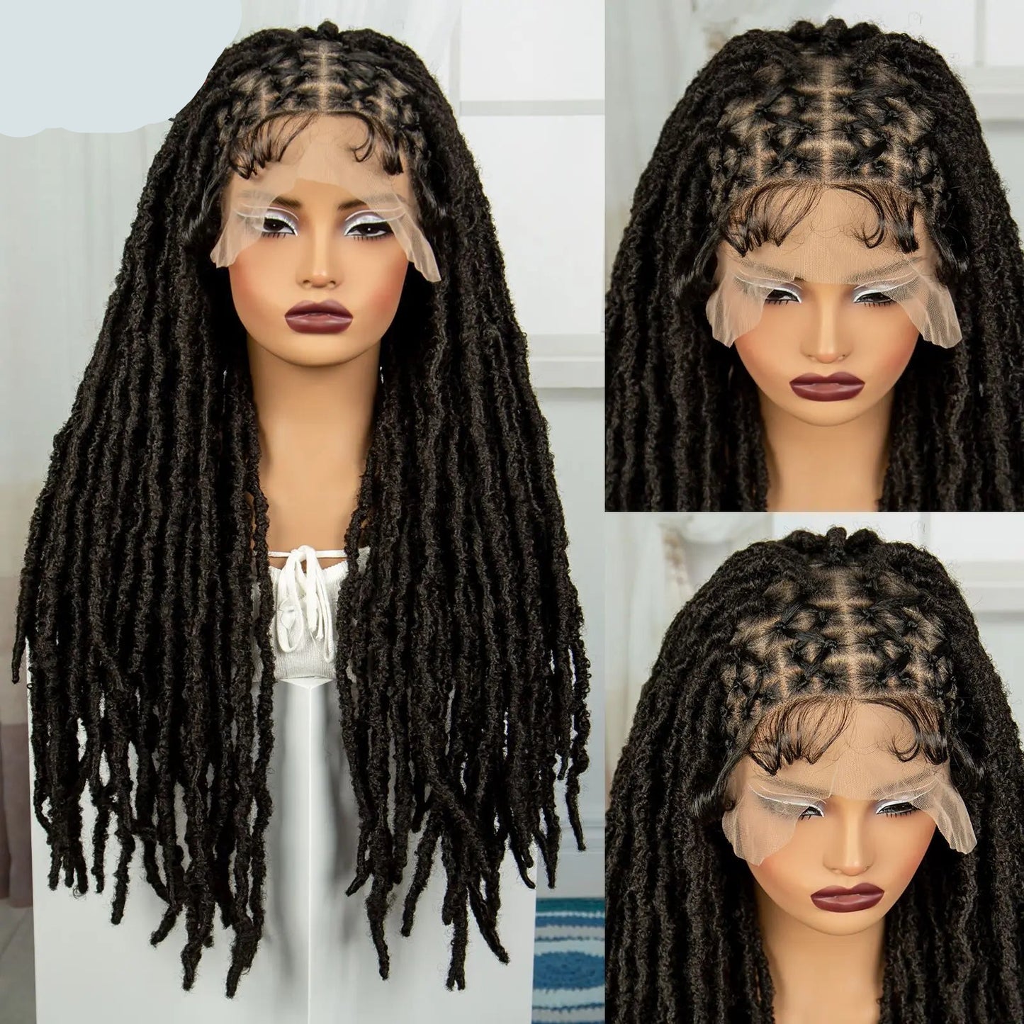 28" Cornrow Faux Locs Full Lace Wig | Goddess Braids | Baby Hair | Knotless Box Braids Luxegan