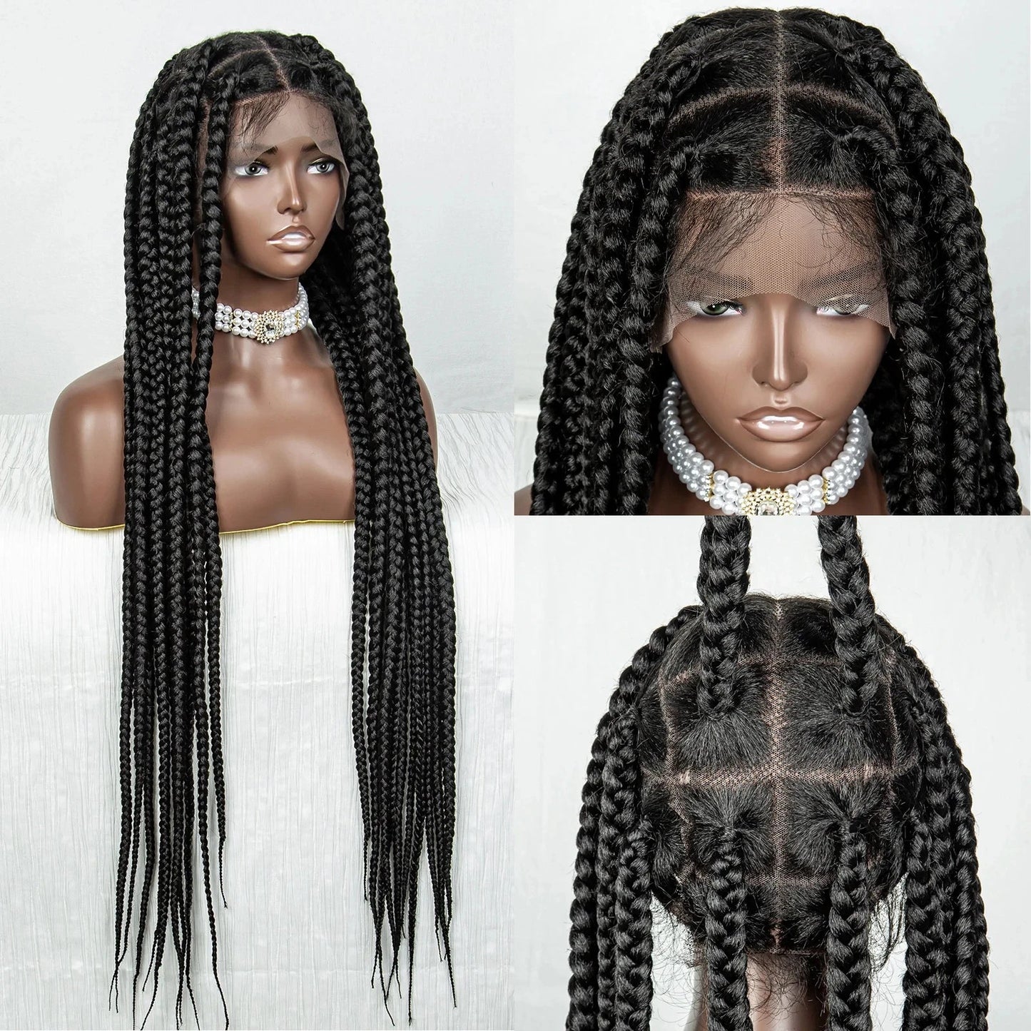 36" Purple Knotless Box Braids Wig | Transparent Full Lace | Baby Hair | Synthetic Luxegan