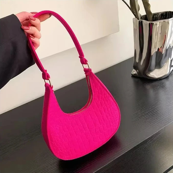 Felt Stone Pattern Shoulder Bag | Casual Crescent & Armpit Bag Luxegan