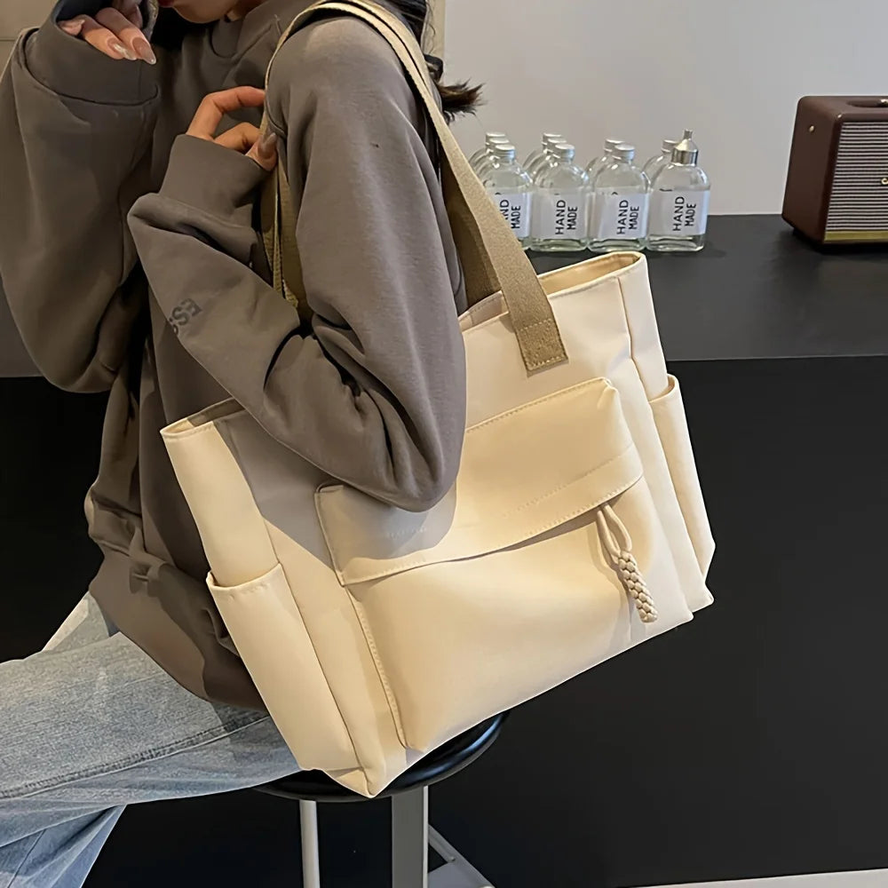 Unisex Multi-Pocket Nylon Tote Bag | Lightweight Foldable Canvas Shoulder Bag | Sophisticated Large Capacity Utility Handbag | Versatile Commute, Fitness, & Shopping Bag Luxegan
