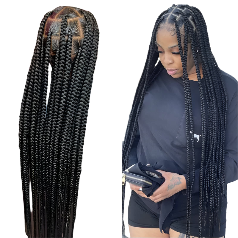 Jumbo Knotless Box Braids Wig | Full Lace Front Tribal Braids & Faux Locs | Transparent Lace | Black Women