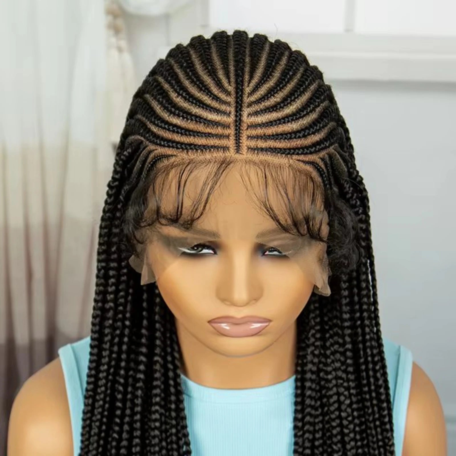 34" Knotless Cornrow Braids Wig | Transparent Lace Frontal | Baby Hair Luxegan