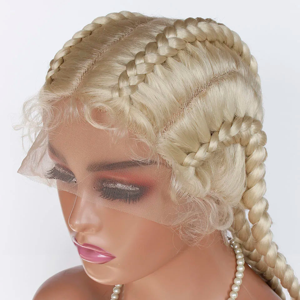 99J Burgundy Box Braids Wig | 360 Lace Braided Wig | 4 Braids | Synthetic Hair