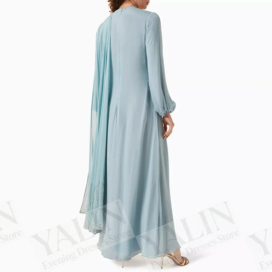 Women's Beaded A-Line Evening Gown – Ankle-Length, Full Sleeve Prom Dress
