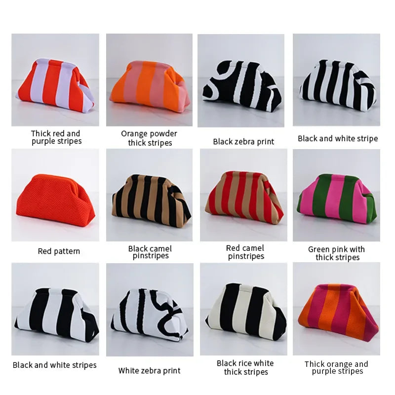 Cotton Woven Shell Clutch | Soft Casual Ruched Colorblock Summer Bag Luxegan