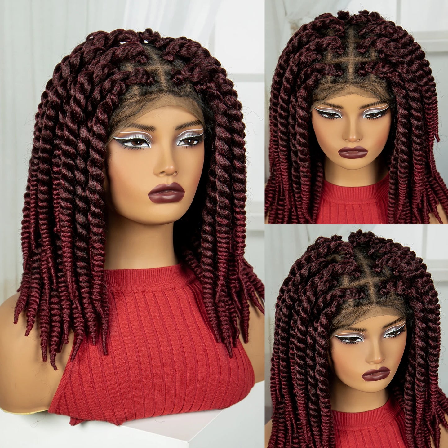 16" Knotless Box Twist Braids Wig | Full Lace | Baby Hair Luxegan