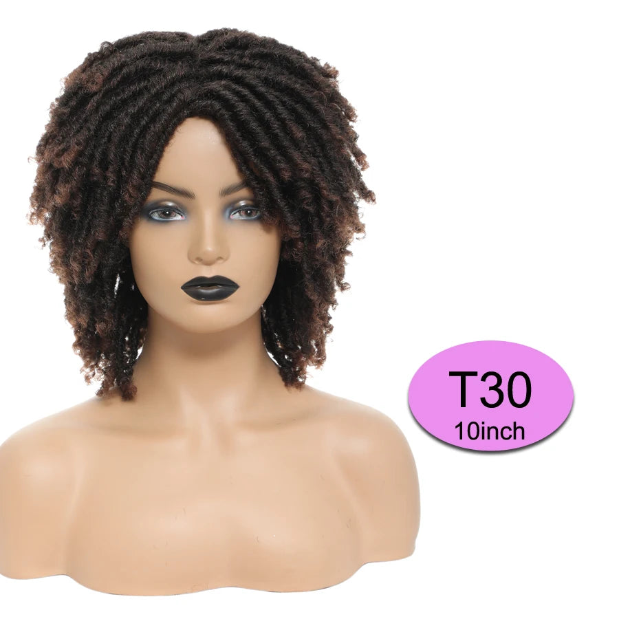 Short Afro Curly Faux Locs Wig | Twist Braids | Heat Resistant | Ombre Brown | Black Women Luxegan