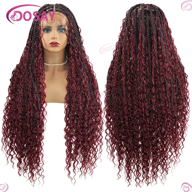 Boho Box Braided Wigs Synthetic Curly Wig Full Lace Front Wigs For Women 32" Goddess Braids Wig African Bohemian Braiding Hair Luxegan