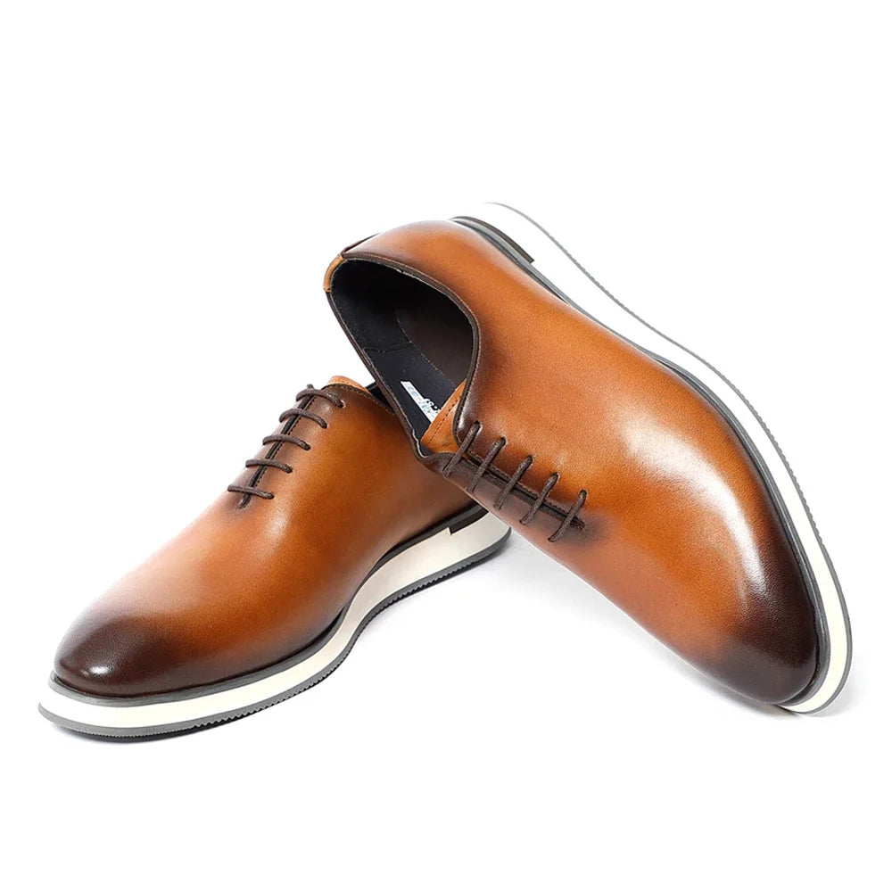 Men's Classic Whole Cut Oxford Shoes | Genuine Cowhide Leather Black & Brown Casual Sneakers (Breathable) Luxegan