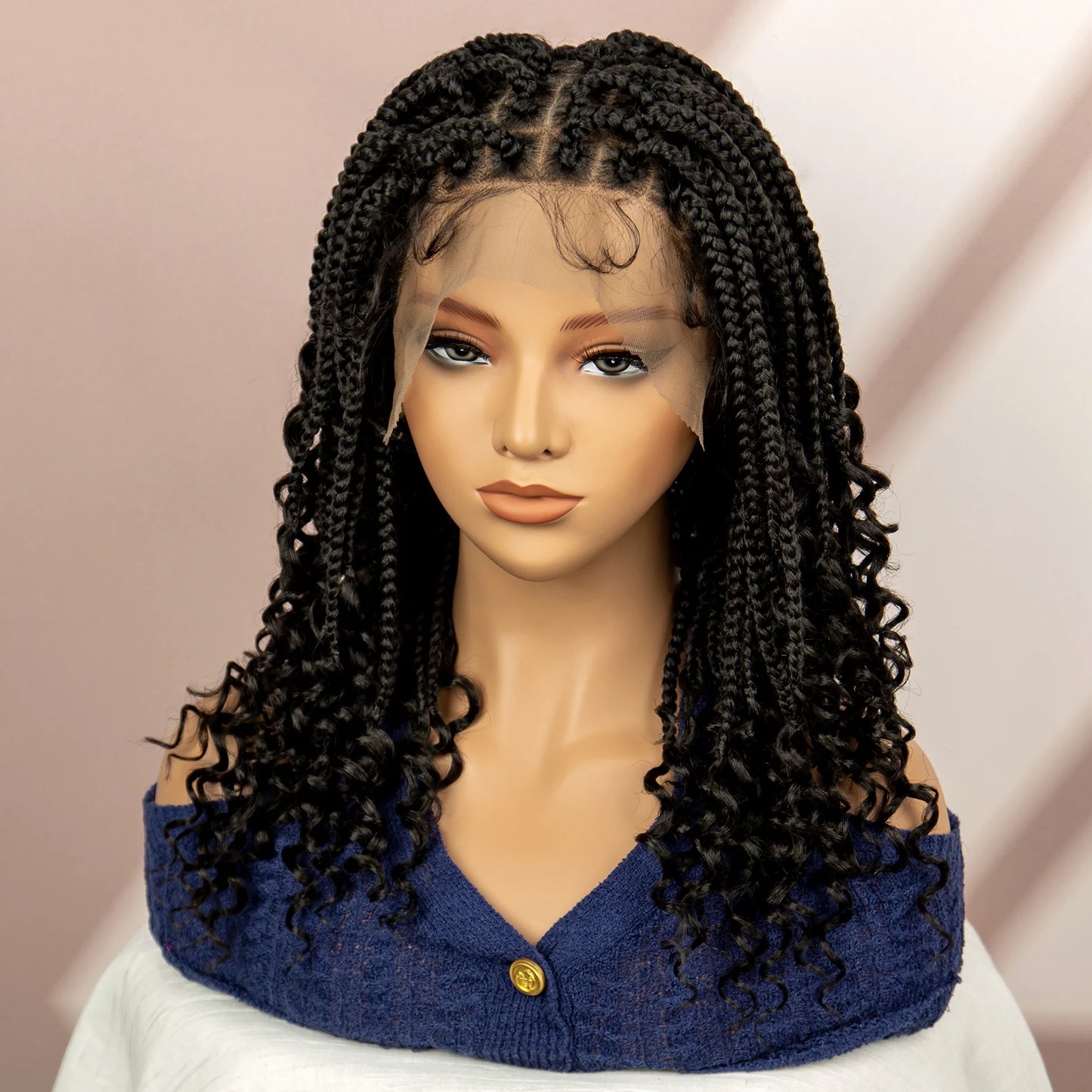 Short Bob Boho Knotless Box Braids Wig | 360 Double Full Lace | Curly Ends Luxegan