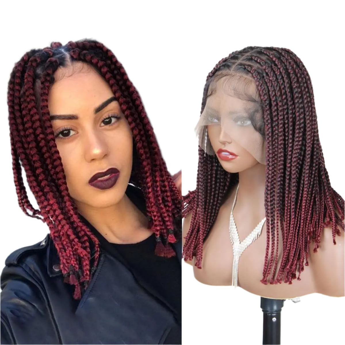 14" Knotless Box Braids Wig | Full Lace | Glueless | Medium Braids | Piano Color | Black Women