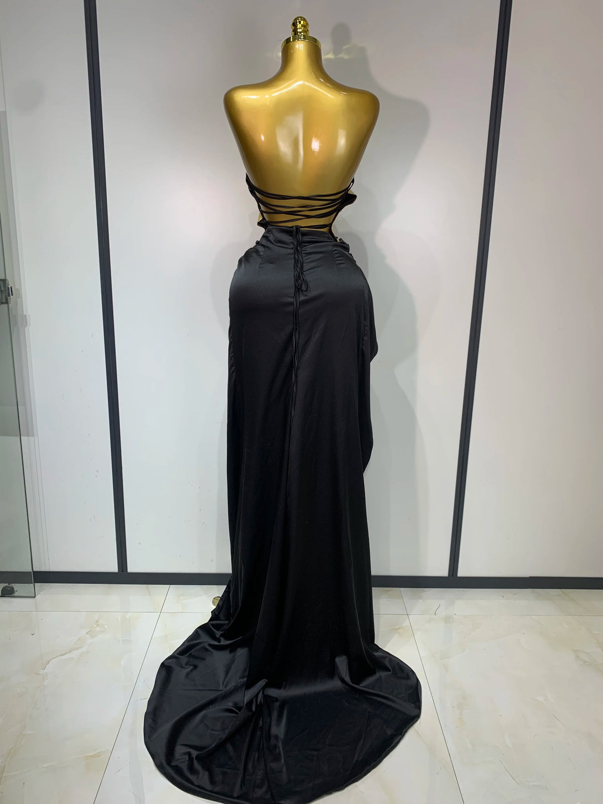 Women's New Arrival Gold Color Sexy 2-Piece Dress Set | Laced-Up Chest-Wrapping Top & Long Skirt | Celebrity Elegant Evening Party Gown | Premium Non-Woven Slim Fit Floor-Length Sheath Vestido Luxegan