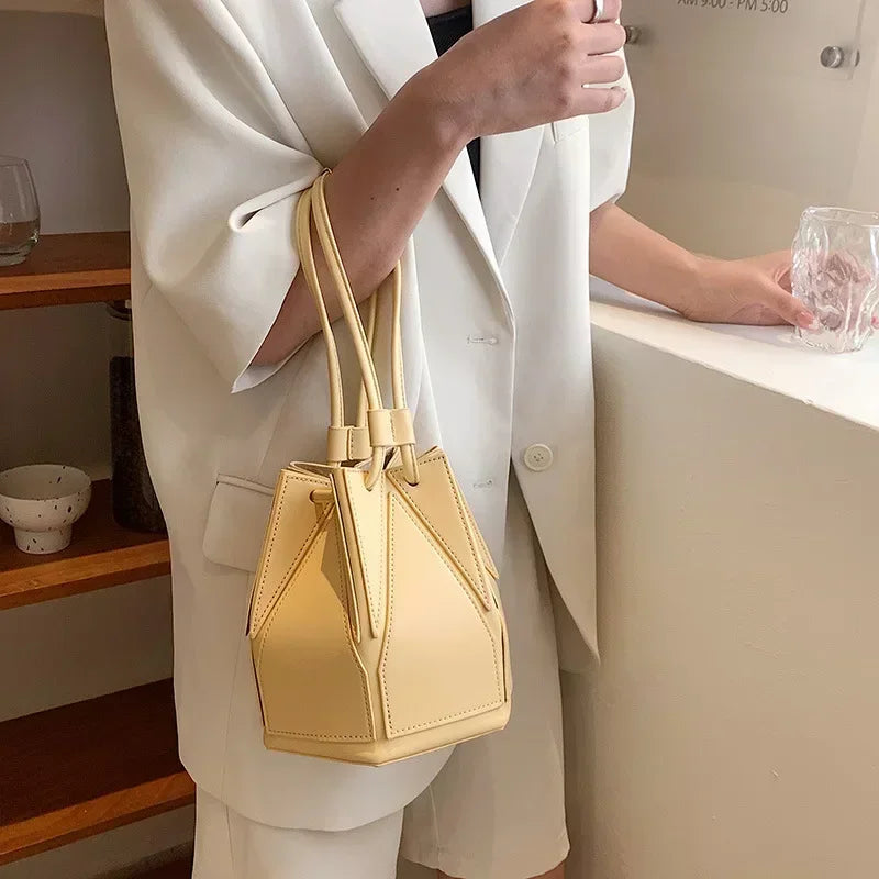 Women’s Niche Foldable Bucket Bag | Sophisticated Multifunctional Messenger Handbag | Elegant Urban Simplicity Shoulder Bag | Luxury Microfiber Synthetic Leather Portable Purse with "Dignified" Stereoscopic Build Luxegan